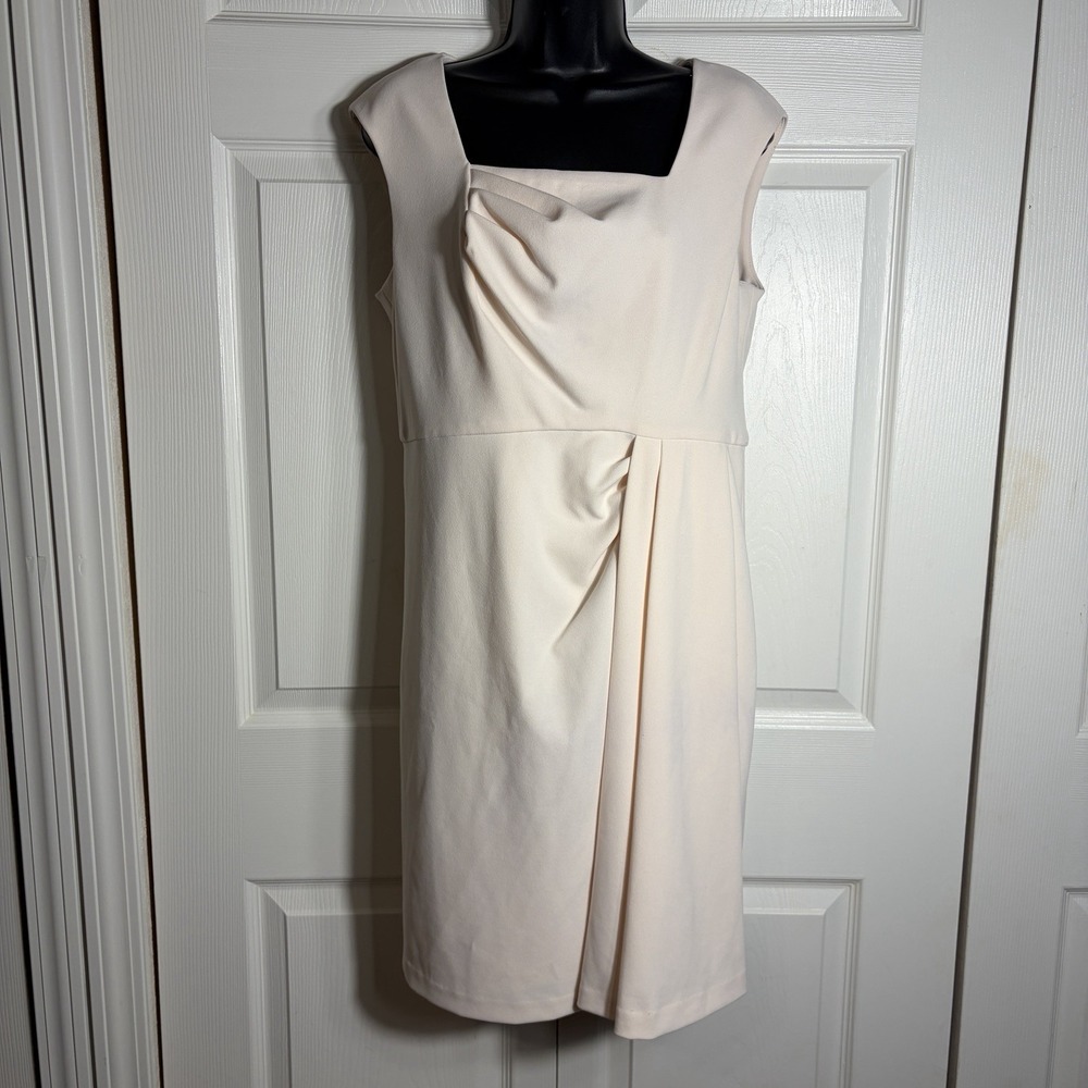 Calvin Klein Dress Petite 12 Pale Pink Draped Pleated Sleeveless Suare Neck NWT